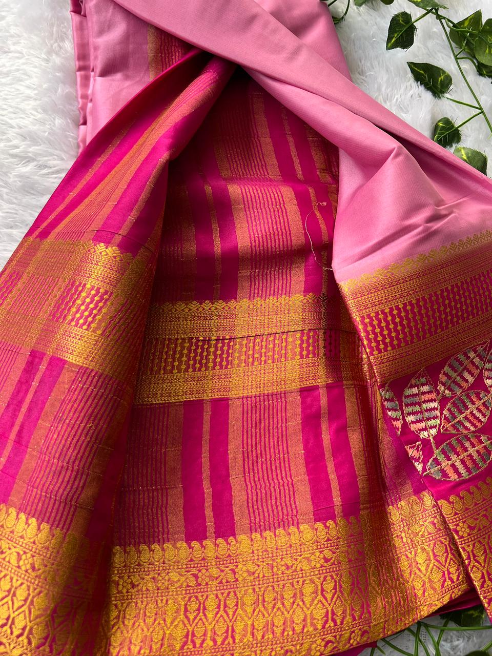 Mysore crape leef embroidery