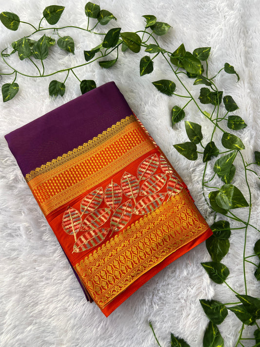 Mysore crape leef embroidery