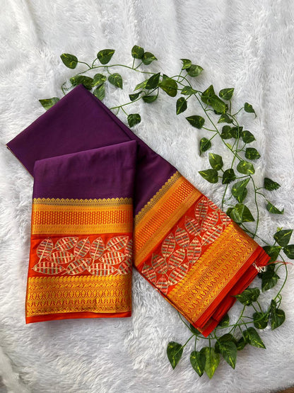 Mysore crape leef embroidery