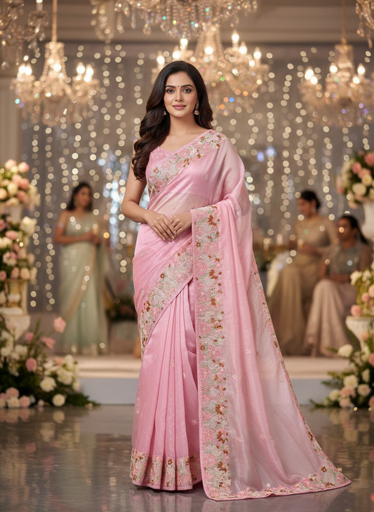Organza embroidery saree