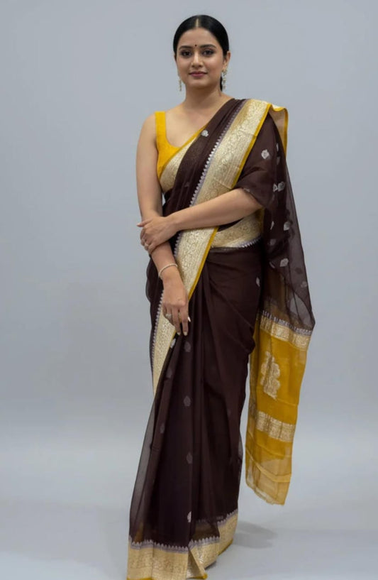 Pure silver  banarasi chiffon